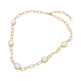 Oval Teardrop Square Stone Bezel Link Necklace