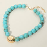 Polished Metal Bean Accent Bold Marbled Ball Beaded Statement Necklace