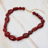 Chunky Marbled Resin Multi Shape Pebble Beaded Necklace