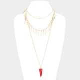 Layered Natural Stone Pendant Necklace
