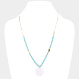 Mother of Pearl Pendant Faceted Beaded Adjustable Necklace