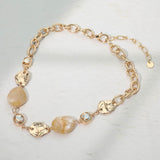 Marbled Resin Pebble Hammered Metal Plate Stone Cluster Link Necklace