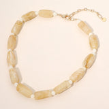 Chunky Rectangular Marbled Resin Beaded Statement Necklace