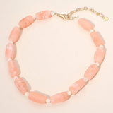 Chunky Rectangular Marbled Resin Beaded Statement Necklace