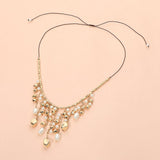 Pearl Metal Chain Drop Beaded Adjustable Cinch Pull Tie Necklace