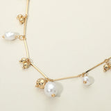 Pearl Metal Beads Charm Station Bar Link Chain Necklace