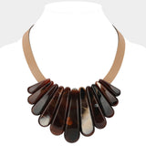 Resin Long Teardrop Plate Faux Leather Statement Necklace