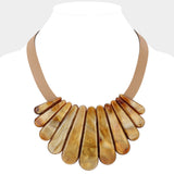 Resin Long Teardrop Plate Faux Leather Statement Necklace