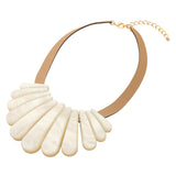 Resin Long Teardrop Plate Faux Leather Statement Necklace
