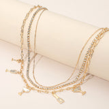 Rhinestone Pearl Embellished Drink-themed Charm Station Layered Chain Necklace