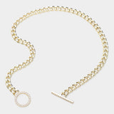 14K Gold Plated CZ Stone Paved Toggle Necklace