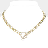 14K Gold Plated CZ Stone Paved Toggle Necklace
