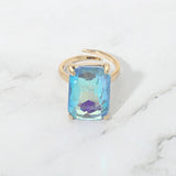 Bold Emerald Cut Stone Cluster Accent Adjustable Ring