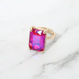 Bold Emerald Cut Stone Cluster Accent Adjustable Ring