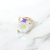 Bold Emerald Cut Stone Cluster Accent Adjustable Ring