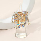 Rhinestone Pave High Heel Flower Lipstick Stretch Ring