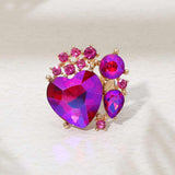 Heart Crystal Cluster Embellished Statement Stretch Ring