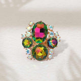 Oval Round Stone Cluster Statement Stretch Ring