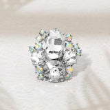 Oval Round Stone Cluster Statement Stretch Ring