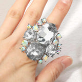 Oval Round Stone Cluster Statement Stretch Ring