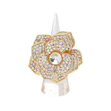 Round Stone Centered Rhinestone Paved Flower Stretch Ring