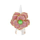 Round Stone Centered Rhinestone Paved Flower Stretch Ring