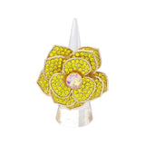 Round Stone Centered Rhinestone Paved Flower Stretch Ring