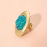 Oversized Abstract Resin Dome Accent Brushed Metal Oval Stretch Ring