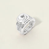Iridescent Square Crystal Accent CZ Pave Statement Stretch Ring