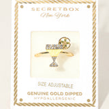 SECRET BOX_Genuine Gold Dipped Stone Pave Cocktail Glass Accent Adjustable Ring