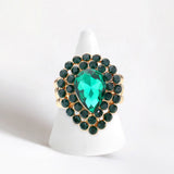 Crystal Teardrop Centered Bubble Cluster Stretch Ring