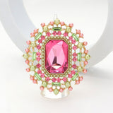 Rectangle Glass Stone Centered Pearl Rhinestone Embellished Stretch Ring