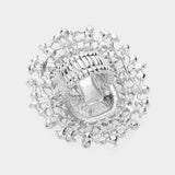 Rectangle Glass Stone Centered Pearl Rhinestone Embellished Stretch Ring