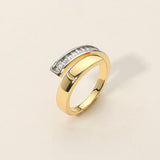 SECRET BOX_14K Gold Dipped Baguette Stone Accent Curved Adjustable Ring