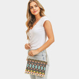 Aztec Patterned Wristlet Clutch Crossbody Bag