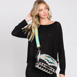 Aztec Patterned Tassel Crossbody Bag
