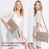Color Striped Two Tone Straw Clutch / Crossbody Bag