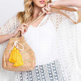 Solid Bucket Bag With Aztec Strap