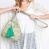 Solid Bucket Bag With Aztec Strap