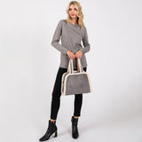 Fleece Trimmed Solid Tote / Crossbody Bag With Adjustable Strap