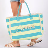 SUMMER Message Embroidered Fringe Striped Tote Beach Bag
