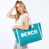 BEACH Message Embroidered Fringe Tote Beach Bag