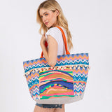Boho Print Pom Pom Fringe Tote Bag