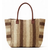Natural Multi Color Stripe Straw Tote Bag