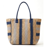 Natural Multi Color Stripe Straw Tote Bag