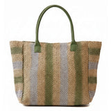 Natural Multi Color Stripe Straw Tote Bag