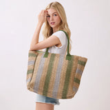 Natural Multi Color Stripe Straw Tote Bag