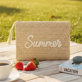 SUMMER Embroidery Woven Straw Pouch Bag