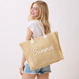 SUMMER Embroidery Woven Straw Fringe Tote Shoulder Bag