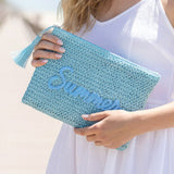 SUMMER Embroidery Woven Straw Pouch Bag